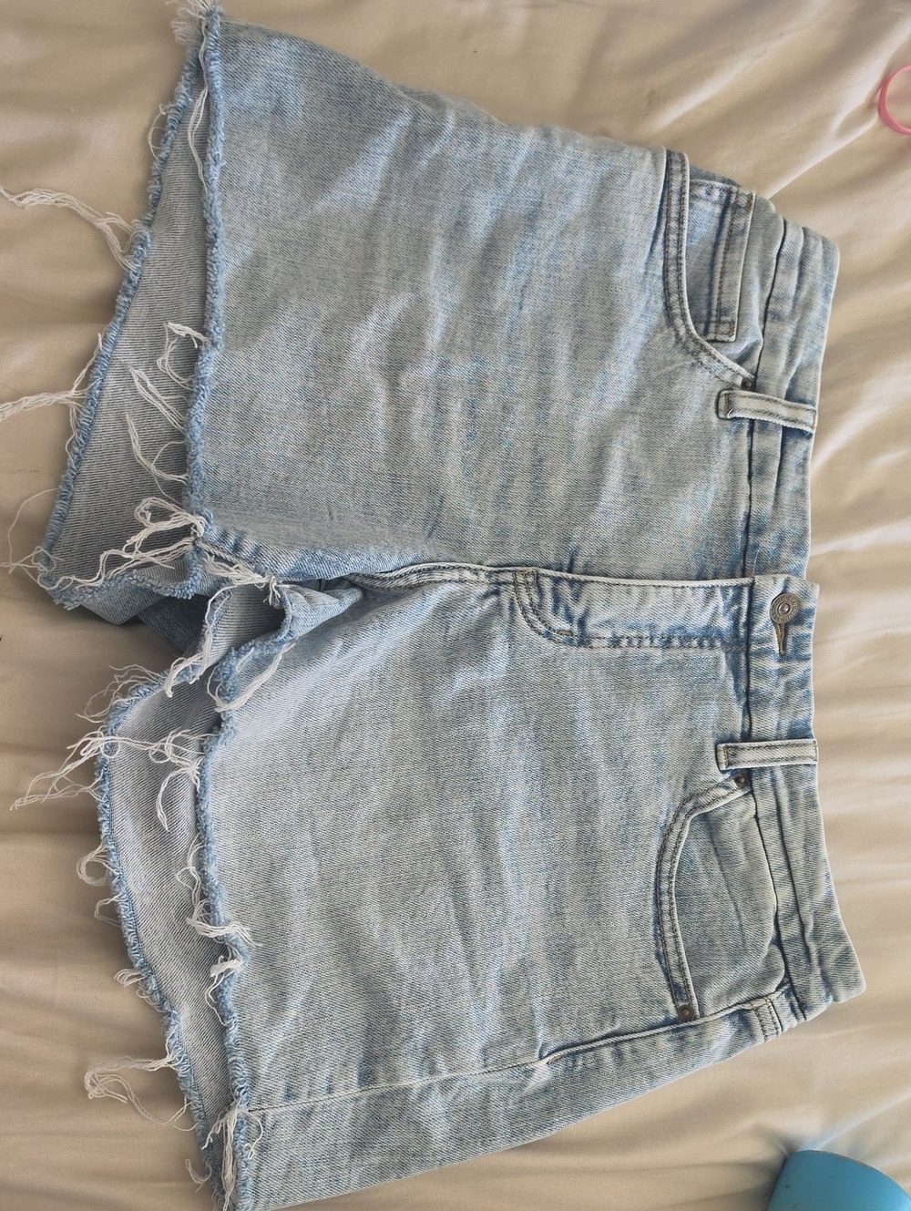 BKE Light Blue Frayed Hem Denim Cutoff Shorts